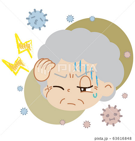 頭痛を患っている高齢女性とハウスダストのイラスト（主線無し） 63616848