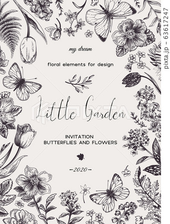 Frame with flowers and butterflies. 63617247