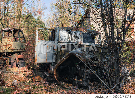old abandoned wrecked vehicle in Chernobyl old abandoned wrecked vehicle in Chernobyl 63617873