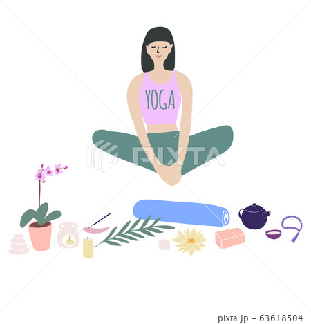 Girl Doing Yoga Yoga At Home Isolated On Whiteのイラスト素材