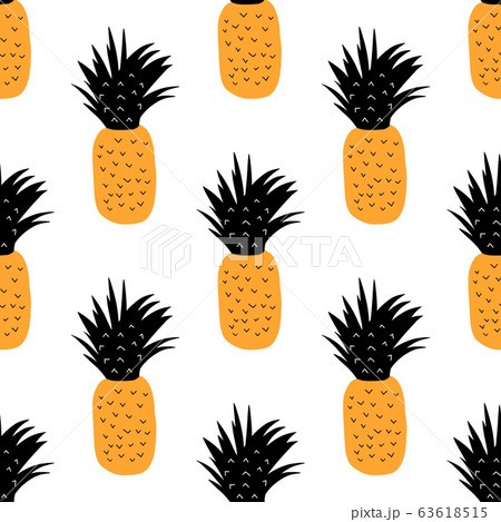 Seamless Pattern orange black pineapple on white 63618515