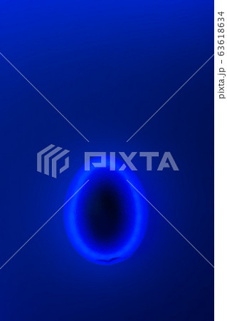 Glossy dark egg on trendy neon blue background with white backlight. Glossy dark egg on trendy neon blue background with white backlight. 63618634