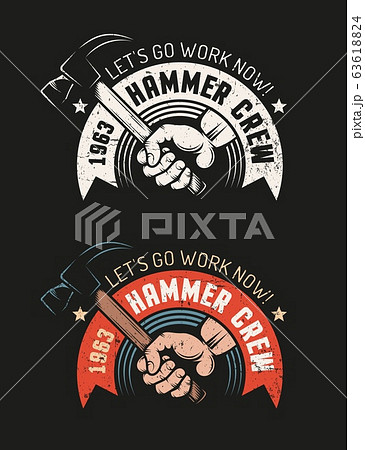 workshop retro logo Hand holding hammer 63618824