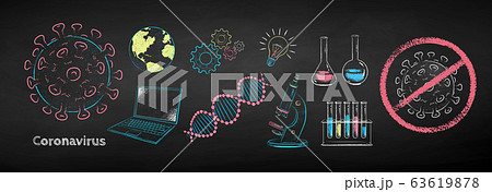Chalk drawn set of Coronavirus research 63619878