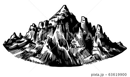 Alps Mountains. Chamonix-Mont-Blanc peaks. Vintage rock, old highlands range. Hand drawn vector 63619900