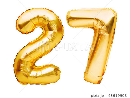 Number 27 twenty seven made of golden inflatable Number 27 twenty seven made of golden inflatable 63619908