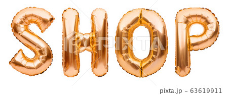 Golden word SHOP made of inflatable balloons 63619911