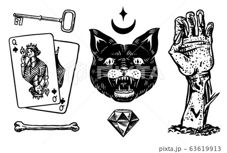 Mystical boho elements. Witchcraft astrological set. Esoteric alchemy occult sketch for tattoo 63619913