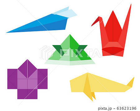 折り紙 鶴 カブト 飛行機 やっこさん 鯉のぼりのイラスト素材
