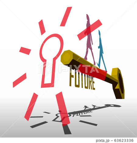 ベクターイラスト デザイン キーワードのイメージ 鍵を開けようとするシルエットの男女のイラスト素材