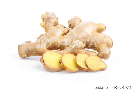 fresh Ginger root and slice isolated on white background . full depth of field 63624974