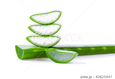 Aloe vera fresh leaves with slices on white background. full depth of field Aloe vera fresh leaves with slices on white background. full depth of field 63625047