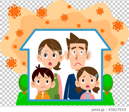 コロナウイルスの影響で自宅待機する家族 63627019