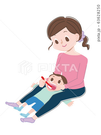 仕上げの歯磨きをしてもらう子供 乳幼児 のイラスト素材