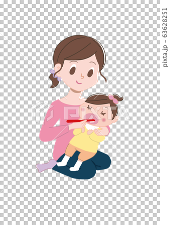 仕上げの歯磨きをしてもらう子供、乳幼児。 63628251