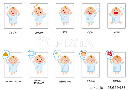 赤ちゃんの色々な表情のイラスト素材 63629483 Pixta