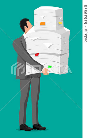 Stressed businessman with pile of office documents 63629838