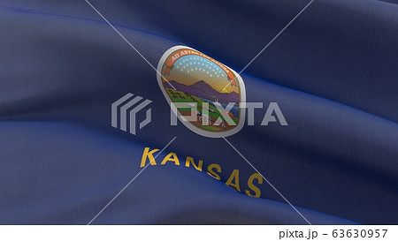 Flags of the states of USA. State of Kansas flag. 3D illustration. 63630957