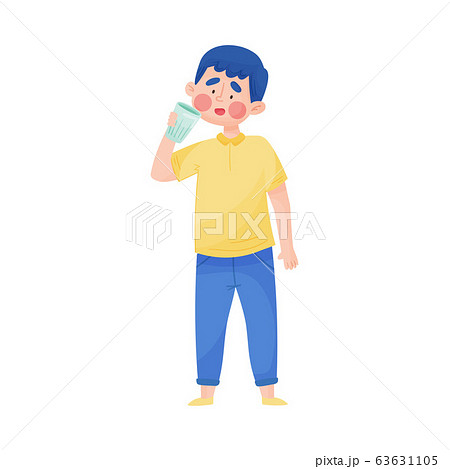 Young Boy Holding Glass Of Cool Water And のイラスト素材