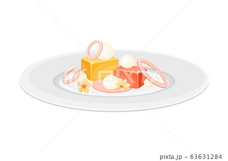 Haute Cuisine with Food Meticulously Prepared and Served on Plate with Fancy Garnish Vector Illustration 63631284