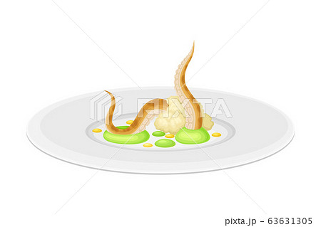Haute Cuisine with Meticulous Seafood Preparation and Serving on Plate with Fancy Garnish Vector Illustration 63631305