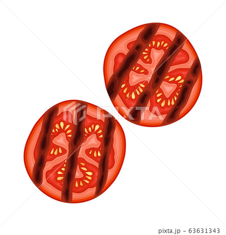 Roasted Sliced Tomato with Strips Isolated on White Background Vector Illustration 63631343