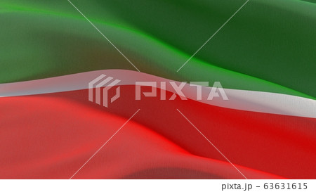 Russian region flag images - Flag of Tatarstan. Waving banner 3D illustration. 63631615