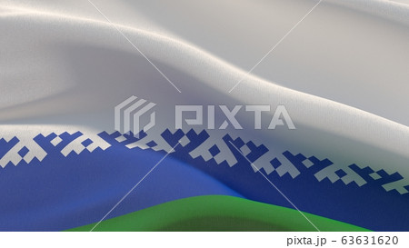 Flag of Nenets Autonomous Okrug. High resolution close-up 3D illustration. Flags of the federal subjects of Russia. 63631620