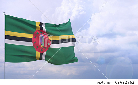 Waving flags of the world - flag of Dominica. 3D illustration. 63632562