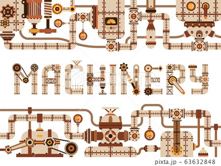 Steampunk machinery horizontal frame with pipes 63632848