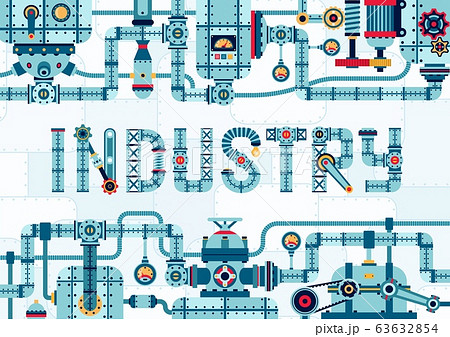 Steampunk industry frame banner of complex pipeline mechanisms 63632854