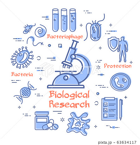 Vector line concept of microscope bio research 63634117