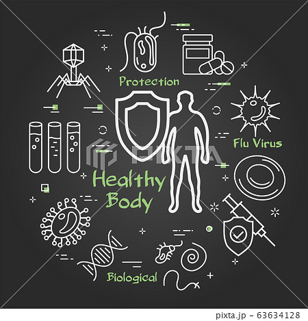 Vector black concept of bacteria and viruses - healhy body icon 63634128