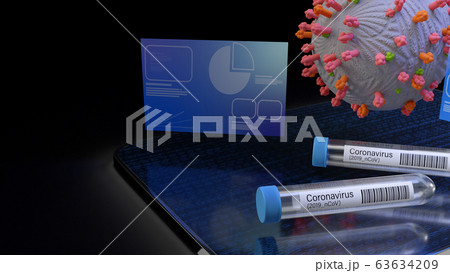 The corona virus and  science tube on tablet 3d rendering for medical content. 63634209