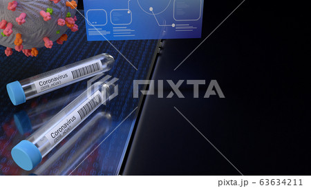The corona virus and  science tube on tablet 3d rendering for medical content. 63634211