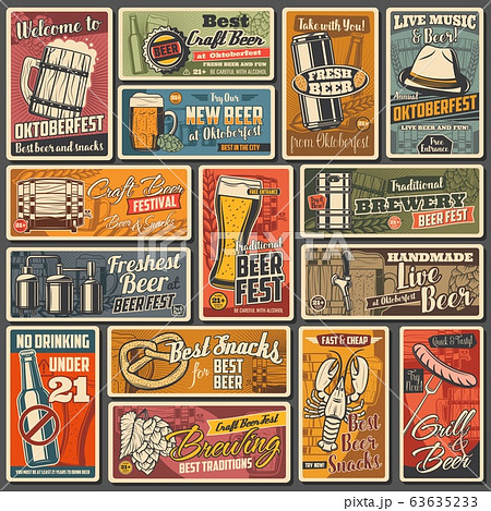 Beer glass, mug, bottle, barrel with hop posters 63635233