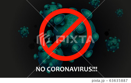 Black design with abstract silhouette of coronavirus elements. Prohibition sign. Symptom of coronavirus COVID-2019. Composition of Asian flu. 63635887