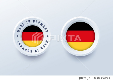 Made in Germany round label, badge, button, sticker with German national flag. 63635893