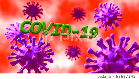 Image of Flu COVID-19 virus cell under the microscope on the blood.Coronavirus Covid-19 outbreak influenza background. 3D Render background. 63637345