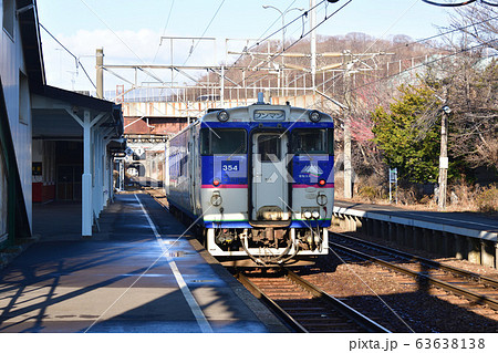 早春の北海道室蘭市JR母恋駅を発着する普通列車の風景を撮影 早春の北海道室蘭市JR母恋駅を発着する普通列車の風景を撮影 63638138