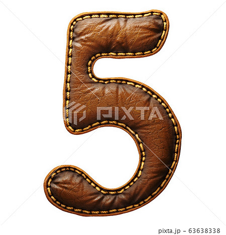 Number 5 made of leather. 3D render font with skin texture isolated on white background. Number 5 made of leather. 3D render font with skin texture isolated on white background. 63638338