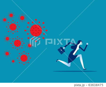 Businesswoman run away from COVID 19 virus. 63638475
