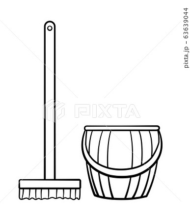 Cartoon style mop with brush and bucket for 63639044