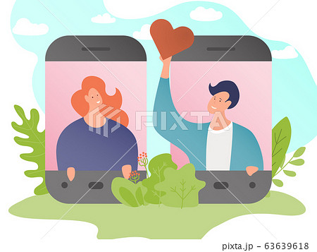 Online dating, social networks for communication and online finding love. Banner with character of man, woman. 63639618