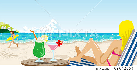 夏のビーチ 風景 南国リゾートイメージのイラスト素材