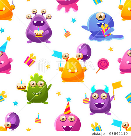 Cute Funny Monsters Seamless Pattern Kids のイラスト素材