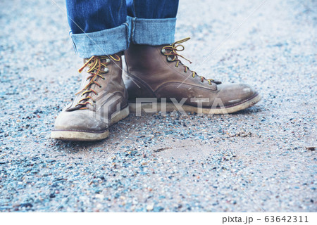 Boots safety worker at construction site. Engineer 63642311