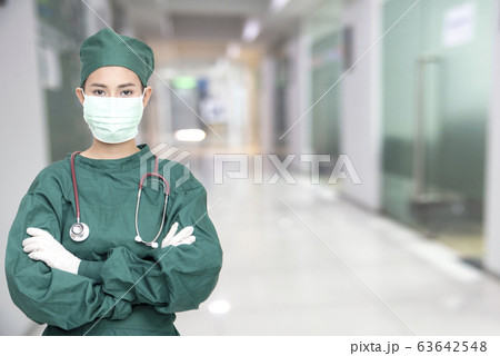 Asian women surgeon doctors with stethoscope wear 63642548