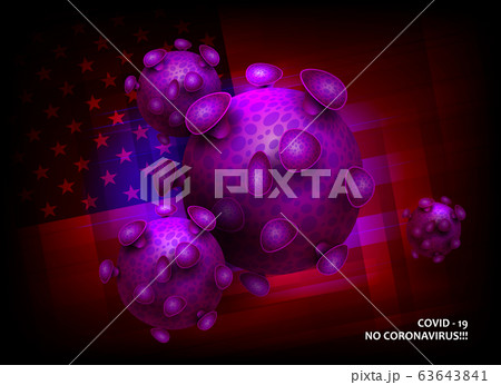 Design with abstract silhouette elements of coronavirus and flag of america. Symptom of coronavirus COVID-2019. Design with abstract silhouette elements of coronavirus and flag of america. Symptom of coronavirus COVID-2019. 63643841