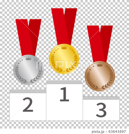 メダル 表彰台 金銀銅 リボンのイラスト素材
